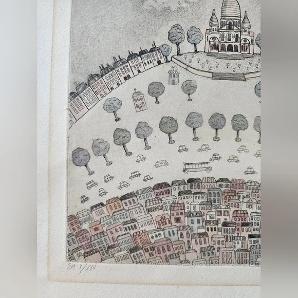 Christine Chagnoux Montmarte 1960s Signed Numbered Muted Water Color Litho Paris - Picture 2 of 16